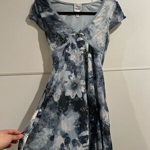 Floral V-Neck Dress in Blue and Gray